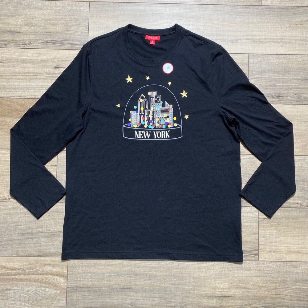 Macys Family PJs Mens New York Snow Globe Pajama Top Size‎ XL Black